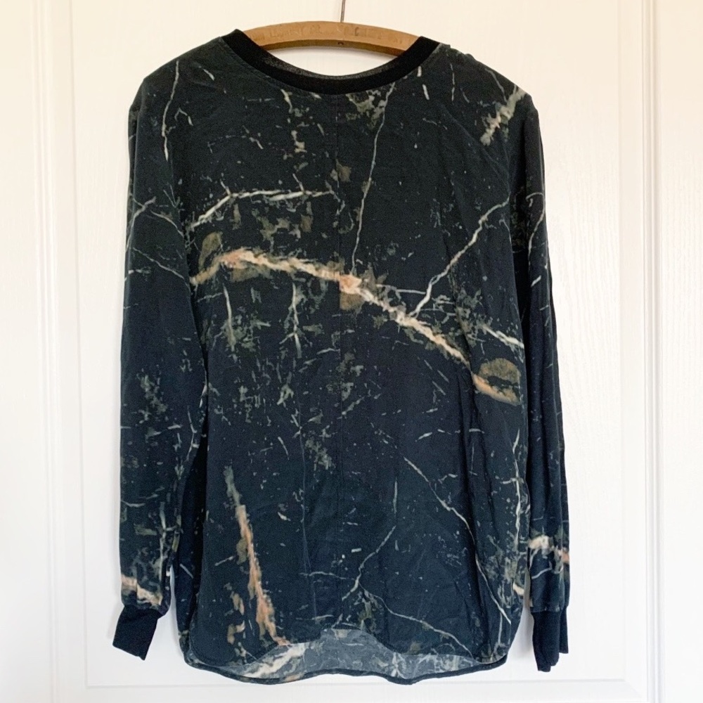 Marlene Birger Black Abstract Long Sleeve Silk Top